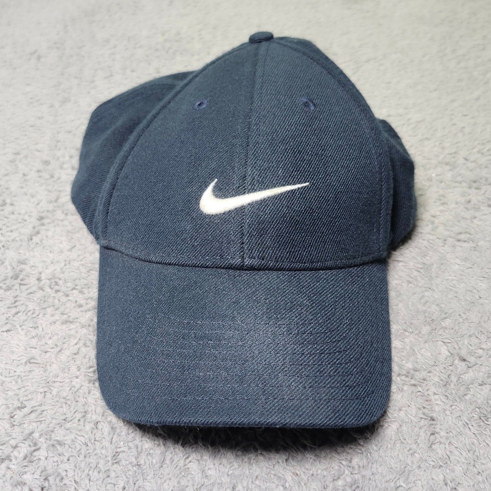 Nike Unisex OS Baseball Cap Navy Blue Wool Blend Swoosh Logo Adjustable Hat